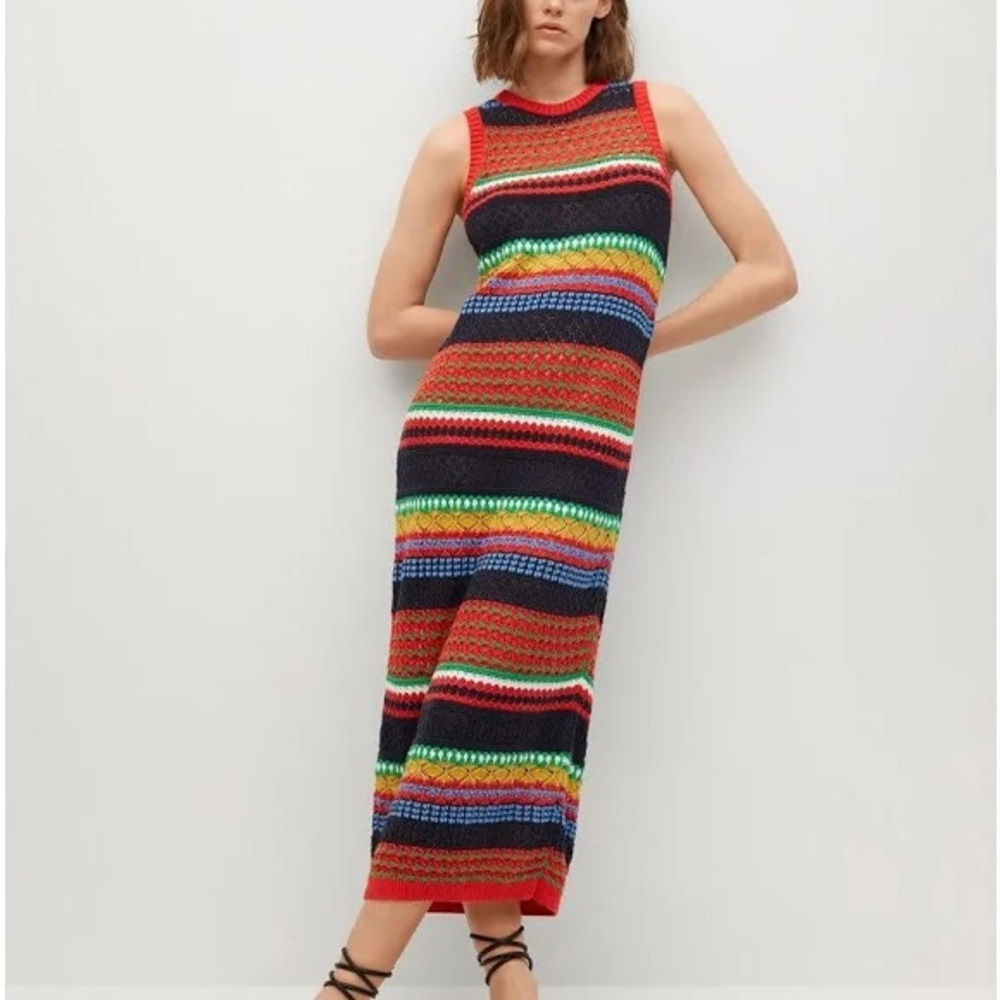 Mango Red and Blue Sheath Midi Dress